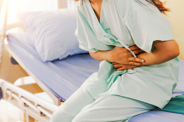 Female patient with abdominal pain during hospital treatment, she was sick with chronic...