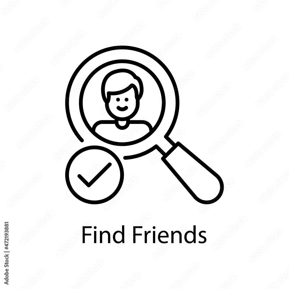 Poster find friends vector outline icon design illustration. web and mobile application symbol on white bac