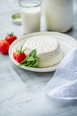 fresh ricotta cheese with basil
