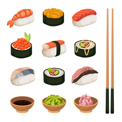 Sushi Vector Set Japanese Food Illustration