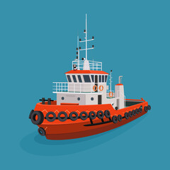 Tugboat Marine Ship Vessel Mining Logistic Transportation Vector Illustration