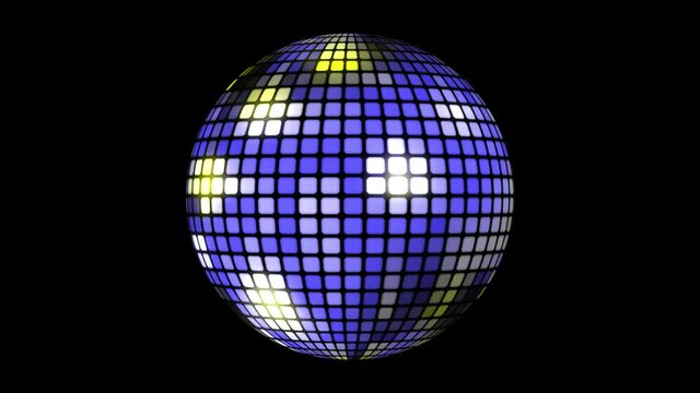 Light music disco ball animation on black background. Render disco ball in nightclub with shiny effects