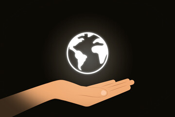 Hand holding globe world sign