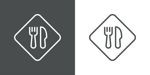 Banner con señal de aviso comida en rombo con líneas en fondo gris y fondo blanco © teracreonte