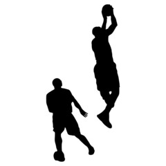 Two Men's Basketball player silhouette slam dunk scene illustration on isolated background