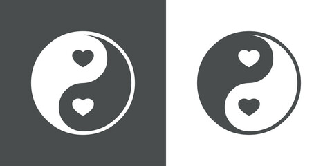 Logotipo con símbolo yin yang con corazones en fondo gris y blanco - obrazy, fototapety, plakaty
