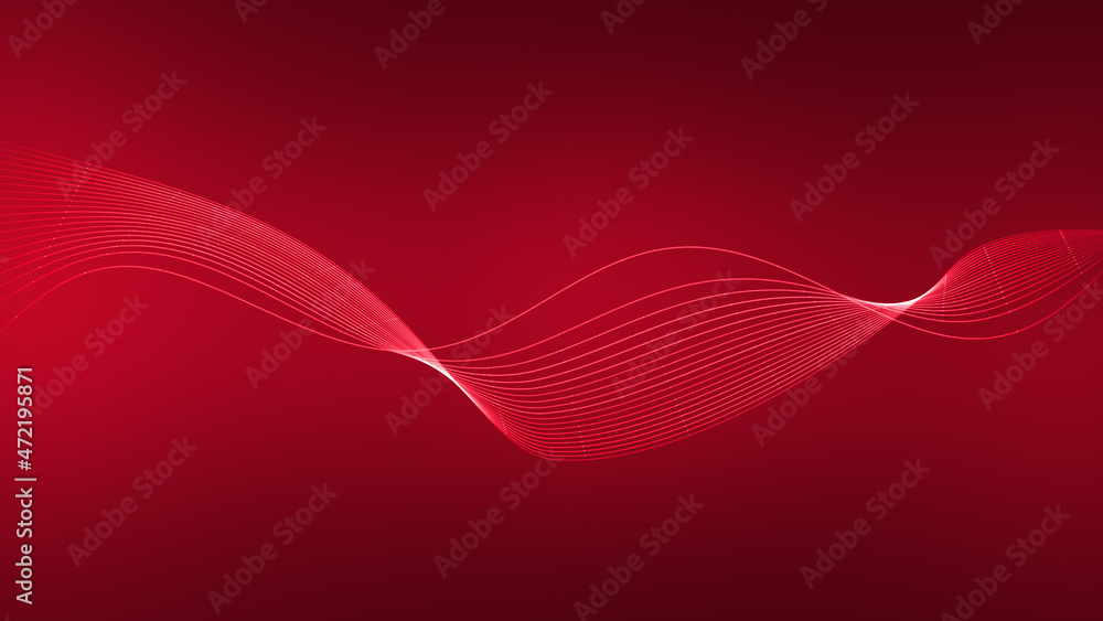Poster abstract wave connect for dots and lines on red background. valentine day concept