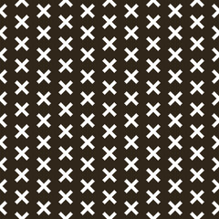 simple vector pixel art black and white seamless pattern of minimalistic abstract wide diagonal crosses on black background