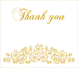 Fototapeta na wymiar Wedding set letterhead with thank you text. Gold letters and a bouquet of abstract flowers. Digital vector illustration. Sample. 