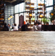 Table top counter Bar with people in Cafe restaurant Blur background