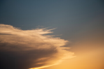 Beautiful evening blue sky with sunlight beam