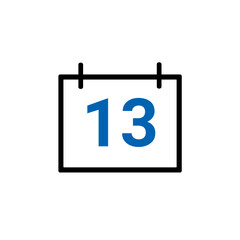 Calander icon showing date 13 isolated on white background