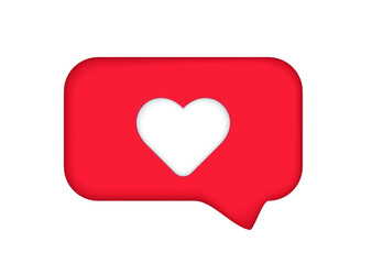 3D Like icon, isolated on yellow background. 3D social media notification, like heart icon design. Vector illustration. 3d rendering. Balloon comment with 3d heart.