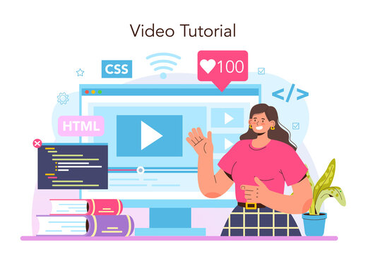 Website development online service or platform. HTML coding process.