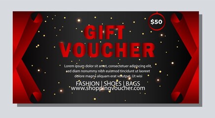 Gift Voucher Template Promotion Sale discount, black and red rolled corners