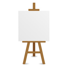 Blank art board and realistic wooden easel isolated on a white background