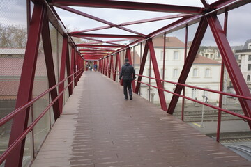 Red bridge in the city