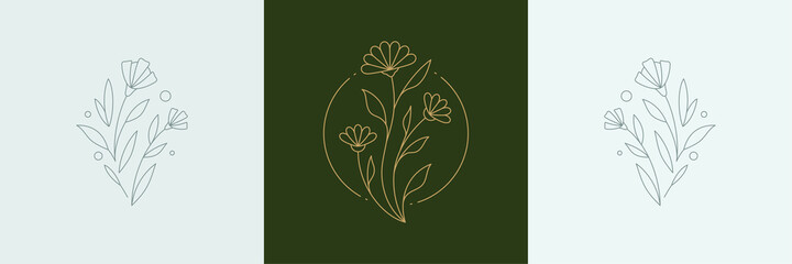 Monochrome greeting card with chamomile and daffodil flower decorative design elements set vector