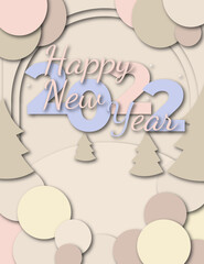 Happy New Year 2022 greeting card. Paper cutout effect.