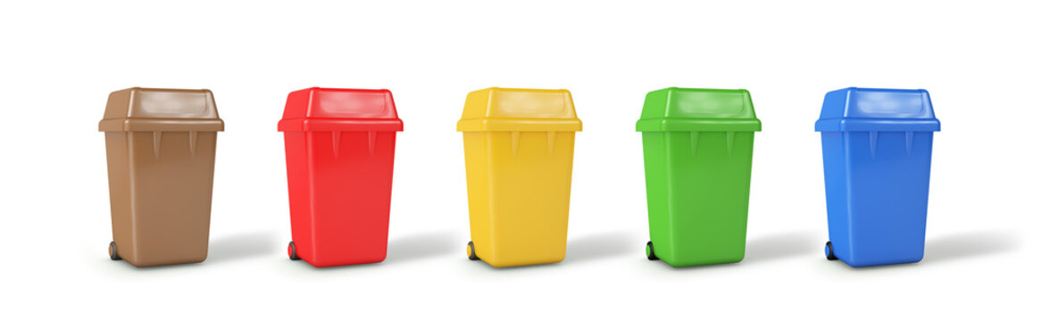Plastic garbage containers in different colors