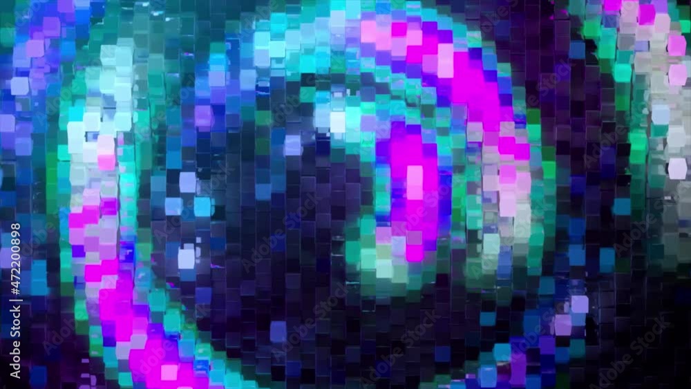 Aufkleber abstract swirl of neon pixels moves counterclockwise. blue pink color. 3d animation of seamless loop