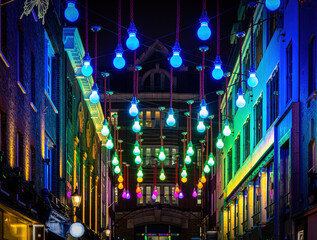 Bulbs as Carnaby Christmas decorations in 2011, Soho, London