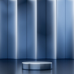 Blue aluminum mirror podium stage stand on modern futuristic background for product placement 3d render 