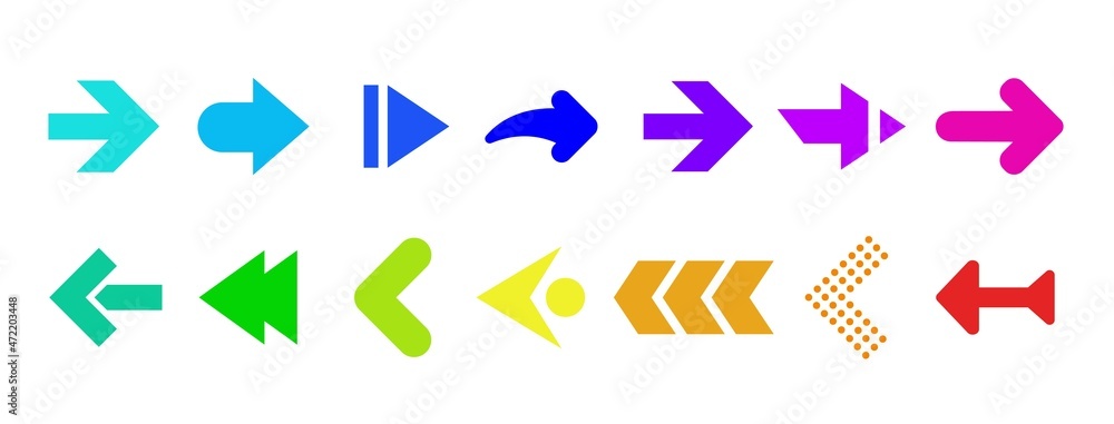 Poster colourful arrows set isolated on white background. ui and web design.