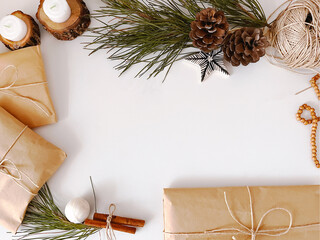 Christmas decorations on table background mockup
