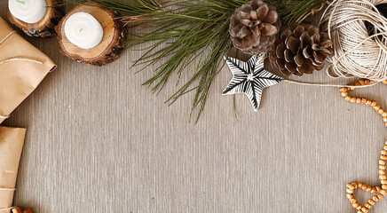 Christmas decorations on table background mockup