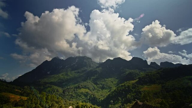 Mountain landscape time lapse of moving clouds in Doi Chiang Dao, Chiang Mai, Thailand