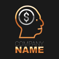 Line Business man planning mind icon isolated on black background. Head with dollar. Idea to earn money. Business investment growth. Colorful outline concept. Vector