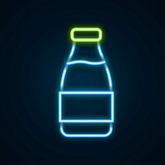 Glowing neon line Closed glass bottle with milk icon isolated on black background. Colorful outline concept. Vector