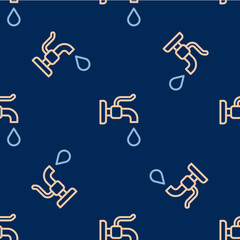 Line Water tap icon isolated seamless pattern on blue background. Vector
