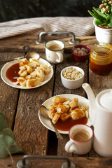 lazy curd dumplings and caramel. Gnocchi	
