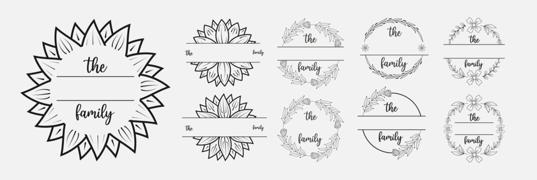 Family Monogram with Blank Space for Name, Floral Ornament for print, card etc