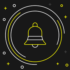 Line Ringing bell icon isolated on black background. Alarm symbol, service bell, handbell sign, notification symbol. Colorful outline concept. Vector