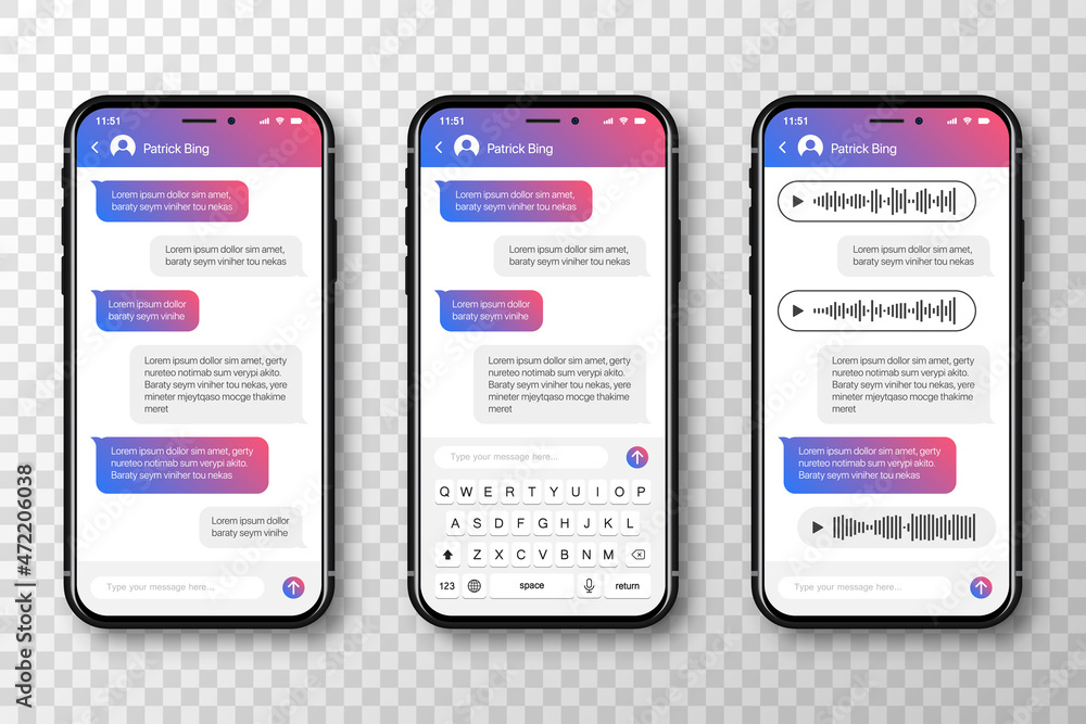 Aufkleber smartphone with message chat speech bubbles. mobile app template