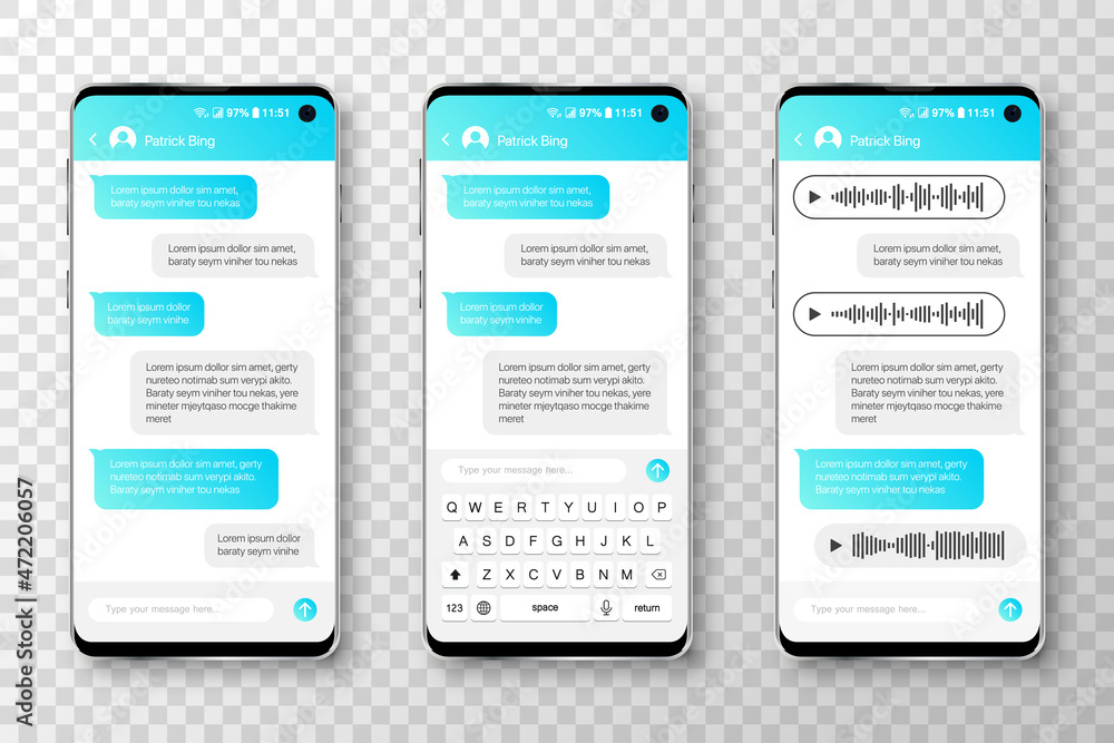 Aufkleber smartphone with message chat speech bubbles. mobile app template
