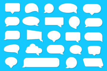 Blank speech bubbles banner with shadow on a blue background
