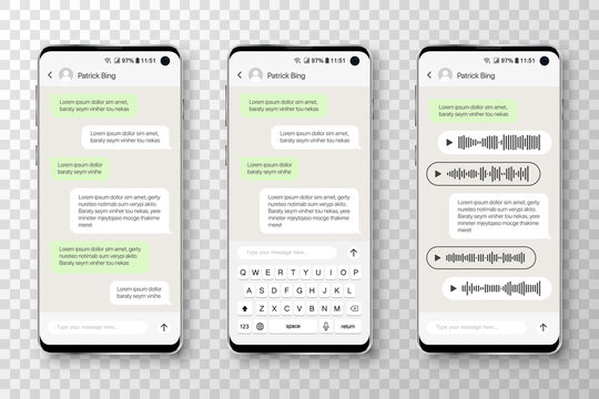 Smartphone with message chat speech bubbles. Mobile app template