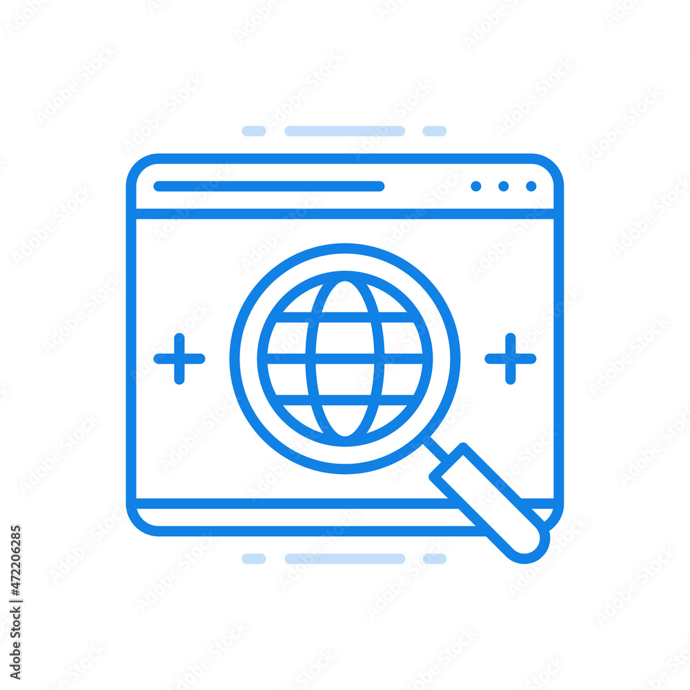 Poster global online search line vector icon. digital modern technologies world scanning.
