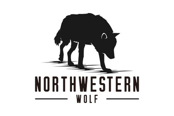 Walking Black Wolf Fox Dog Coyote Jackal Rustic Vintage Silhouette Retro Hipster Logo Design
