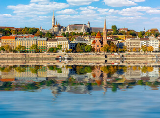 Buda hill with Fisherman Bastion and Danube river, Budapest, Hungary