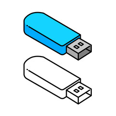 Blue USB Flash Drive Memory Vector Outline Stroke Minimal Flat logo Icon