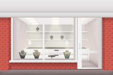 Fototapeta premium Jewelry shop store facade with storefront large window