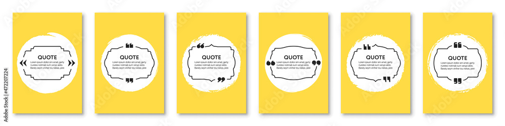 Poster set of quote frames template on banner background with grunge circle. texting quote box collection