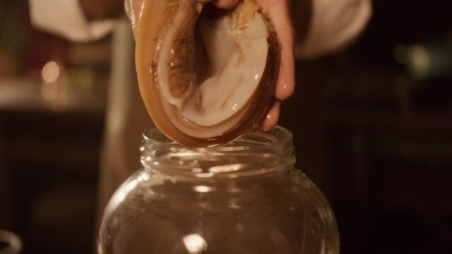 Kombucha scoby put in a glass jar