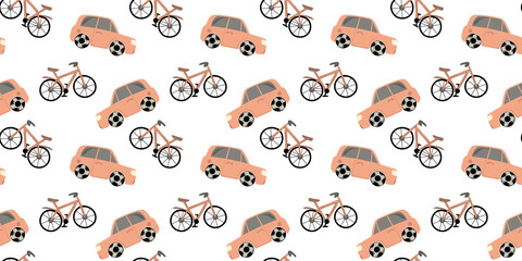Seamless pattern with bike and car, vector illustration