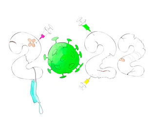 2022 brings problems to all races. The numbers are painted in the color of the skin of different races.